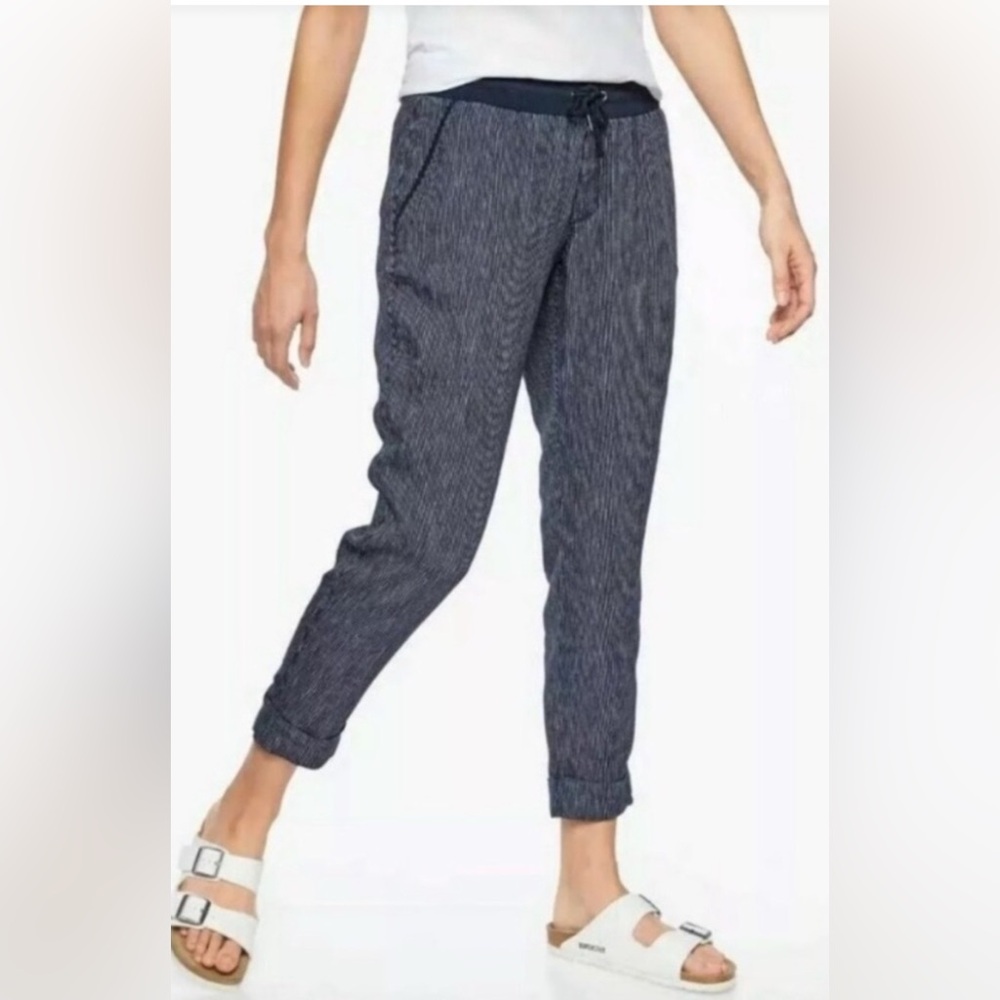 Athleta Stripe Bali Linen Trouser Pants Style 211073 Size 8 Tall